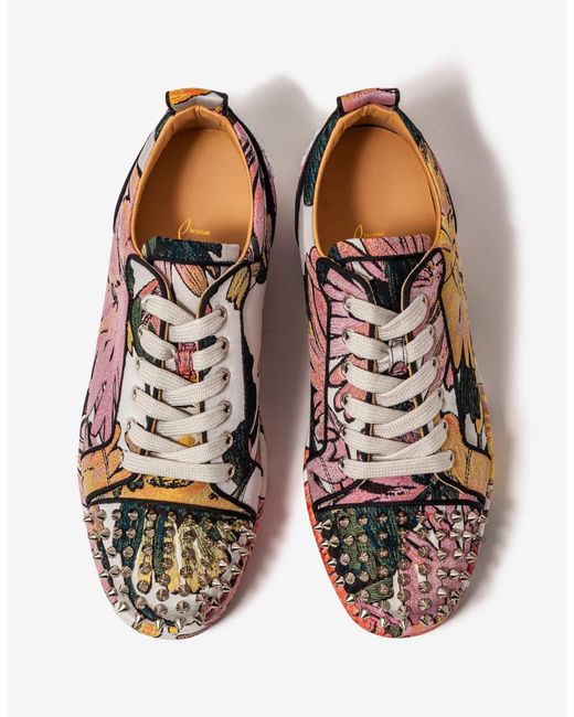 Pink for Men Christian Louboutin Lace Fun Louis Junior Spikes Tissu Hanabi Floral Trainers in Yellow/Pink Mens Shoes Trainers Low-top trainers 