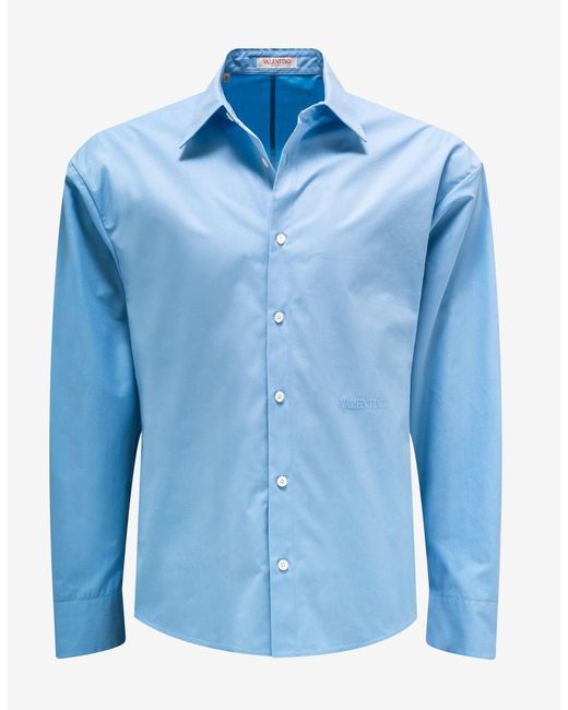 Valentino Garavani Blue Logo Embroidered Shirt for Men | Lyst