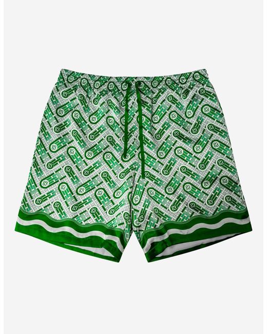 CASABLANCA Green Monogram Silk Satin Shorts for Men Lyst