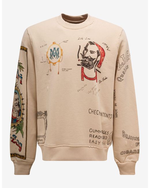Amiri Cotton Zig-zag Sketch Sweatshirt in Beige (Natural) for Men | Lyst