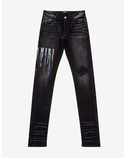 Amiri Denim Paint Drip Logo Aged Black Jeans for Men Lyst UK