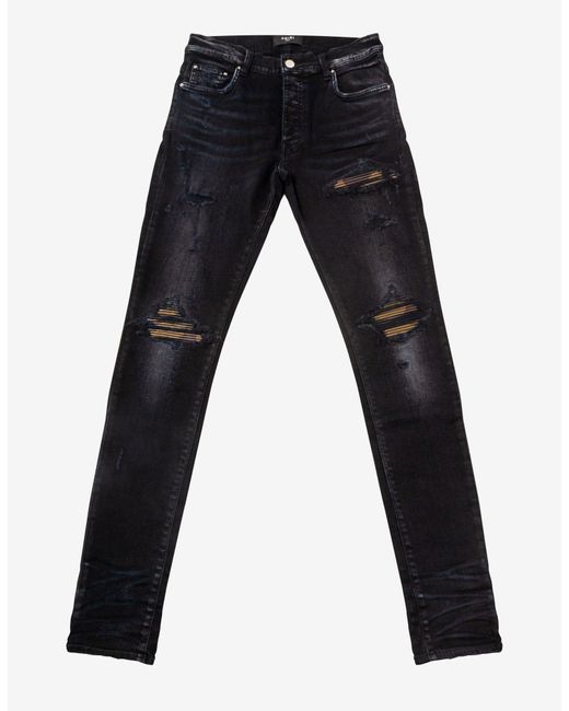 Amiri Leather Camo Mx1 Aged Black Jeans for Men | Lyst UK