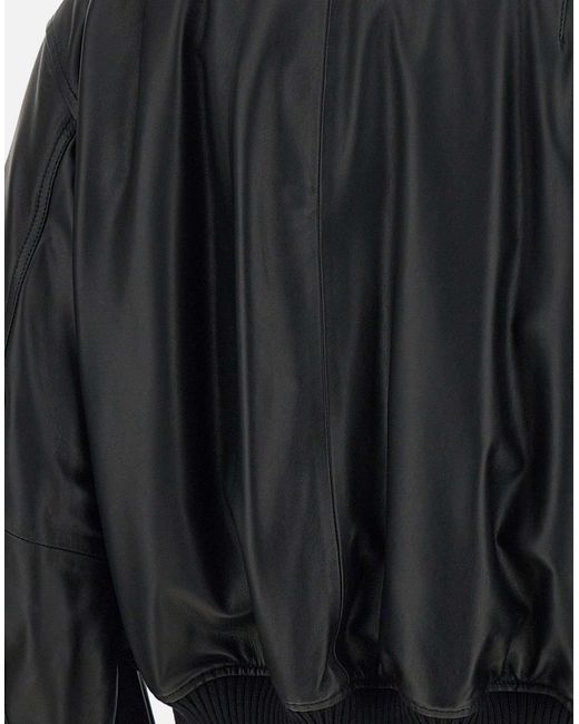 The Attico Black Leder Bomberjacke Mit Taschen