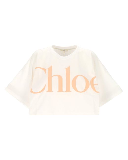 Chloé White Kurzes Logo-T-Shirt