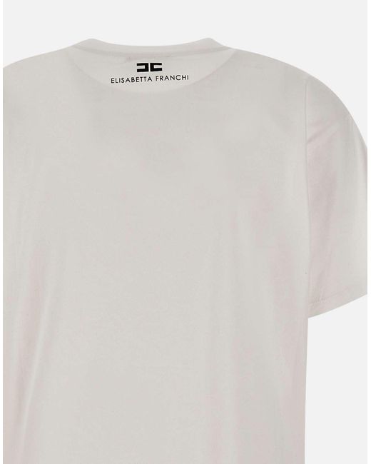 Elisabetta Franchi White Urban T-Shirt Aus Weißer Baumwolle Mit Rundhalsausschnitt