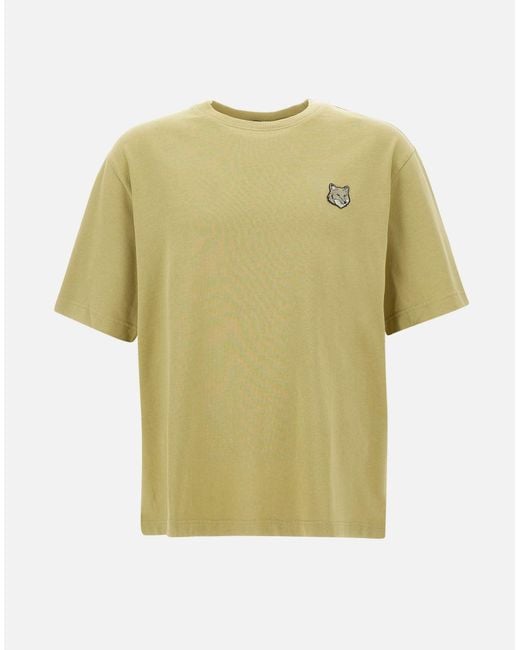 Maison Kitsuné Grünes Baumwoll-T-Shirt Mit Fox-Logo in Yellow für Herren