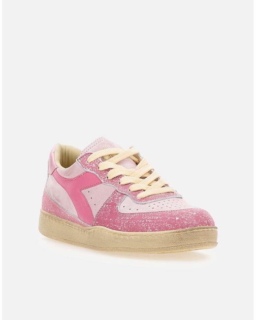 Diadora Pink Niedrige Ledersneaker Mi Basket