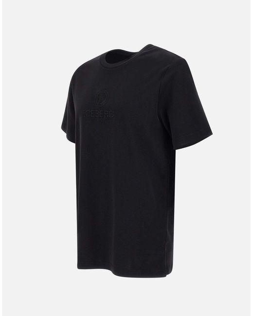 Iceberg Schwarzes Baumwoll-T-Shirt Mit Logo-Print in Black für Herren