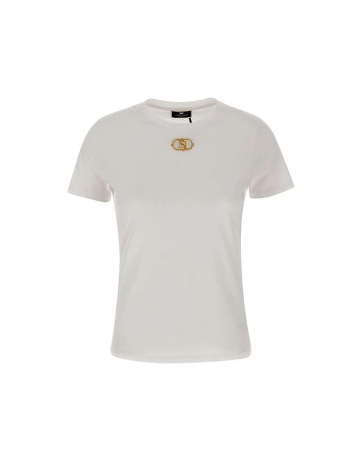 Elisabetta Franchi White Weißes Urban-T-Shirt Aus Baumwolljersey