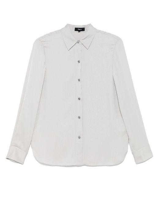 Theory White Hellgraues Button-Up-Hemd Mit Manschetten