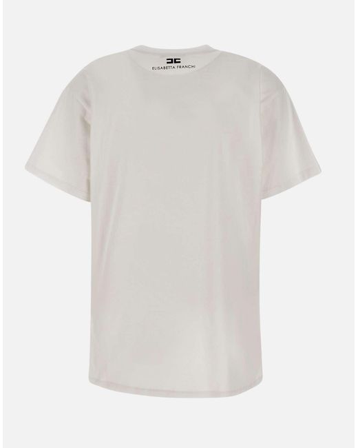 Elisabetta Franchi White Urban T-Shirt Aus Weißer Baumwolle Mit Rundhalsausschnitt