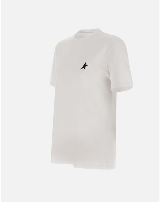 Golden Goose Deluxe Brand White Weißes Baumwoll-T-Shirt Mit Schwarzem Stern-Logo