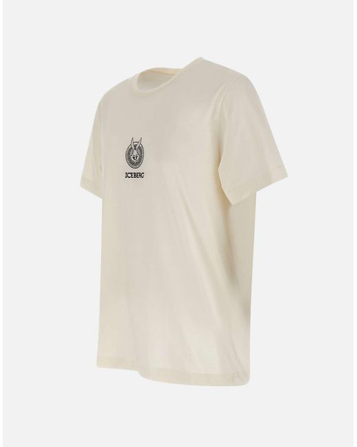 Iceberg Baumwoll-T-Shirt Mit Schwarzer Logo-Stickerei in White für Herren