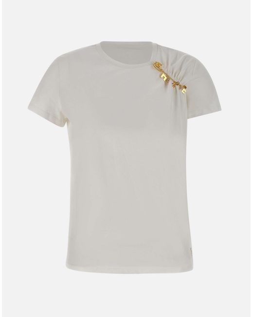 Elisabetta Franchi White Weißes Asymmetrisches Jersey-T-Shirt