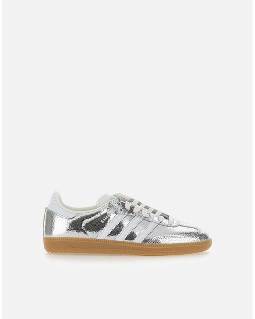 Adidas White Samba Og Silberne Krokodilleder-Print-Sneaker