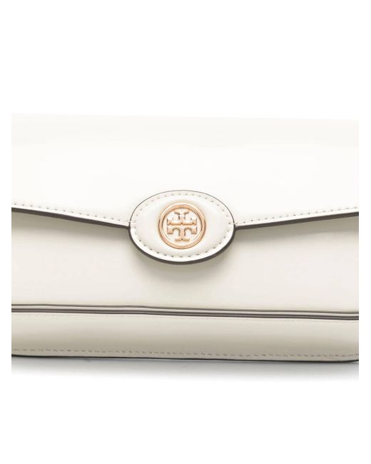 Tory Burch Natural Weiße Kalbsleder Schultertasche Mit Klappe