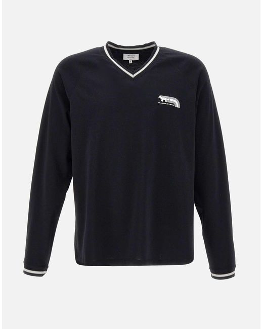 Maison Kitsuné Blue Cotton V-Neck Sweater for men