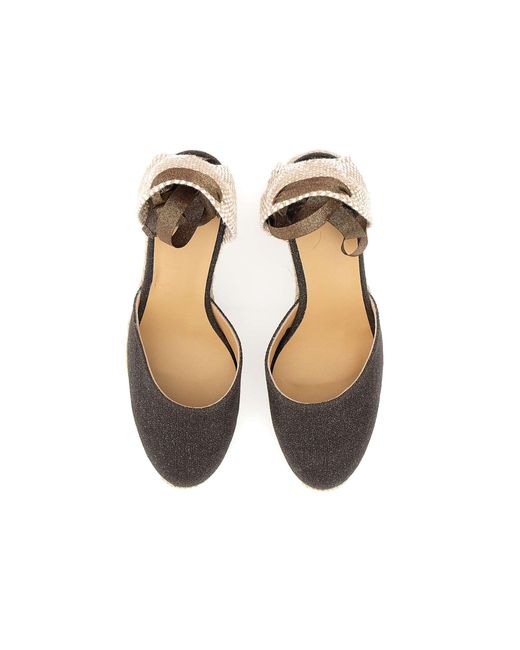 Castaner White Carina Dunkelbraune Glitzer Wedge Espadrilles
