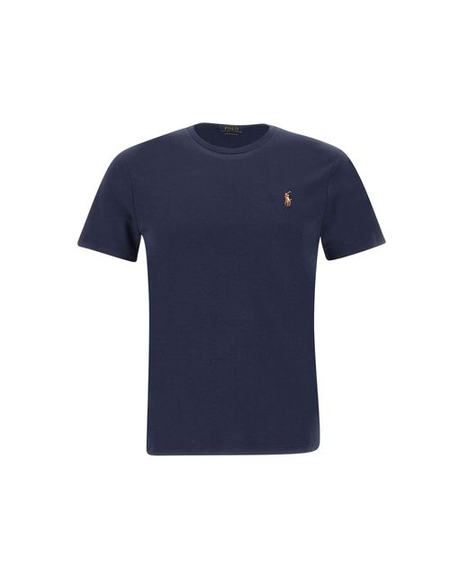 Polo Ralph Lauren Marineblaues Baumwoll-T-Shirt Mit Ikonischem Gesticktem Logo in Blue für Herren