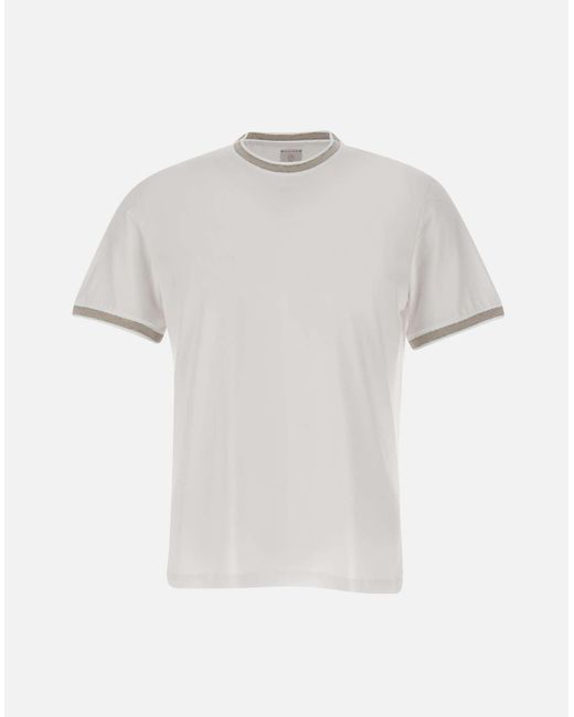 Eleventy Baumwoll-T-Shirt Mit Sandfarbenen Und Grauen Profilen in White für Herren