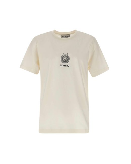 Iceberg Baumwoll-T-Shirt Mit Schwarzer Logo-Stickerei in White für Herren