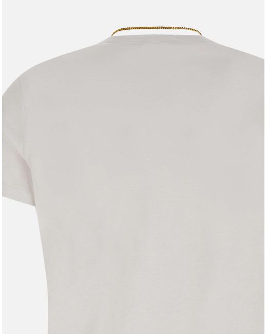 Elisabetta Franchi White Weißes Urban-T-Shirt Aus Baumwolljersey Mit Halskettendetail