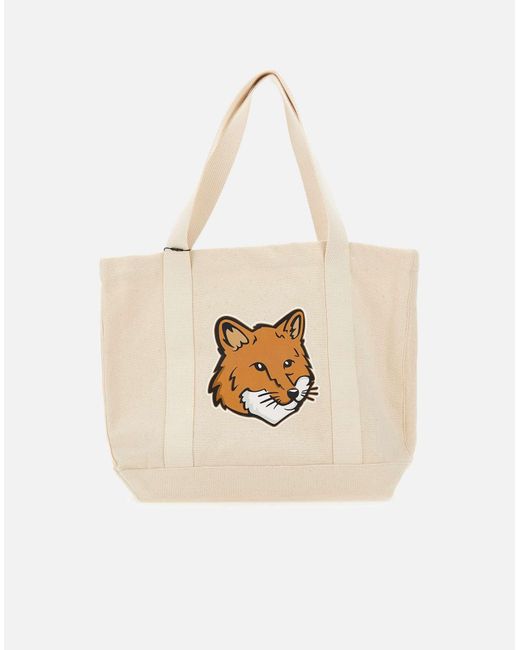 Maison Kitsuné Shopper-Umhängetasche Aus Baumwolle Mit Fox-Logo in Natural für Herren