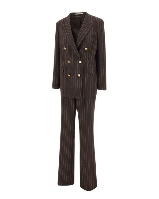 Tagliatore Brown Viscose Wool Blend Pinstripe Suit