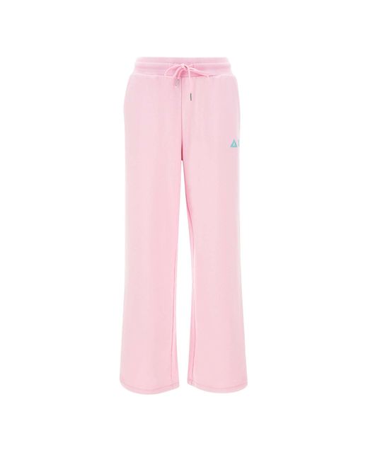 Sun 68 Pink Rosa Baumwoll-Jogginghose Mit Aquagrünem Logo