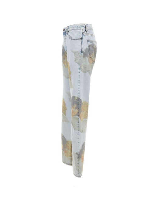 Fiorucci Blue Angel Print Wide Leg Jeans