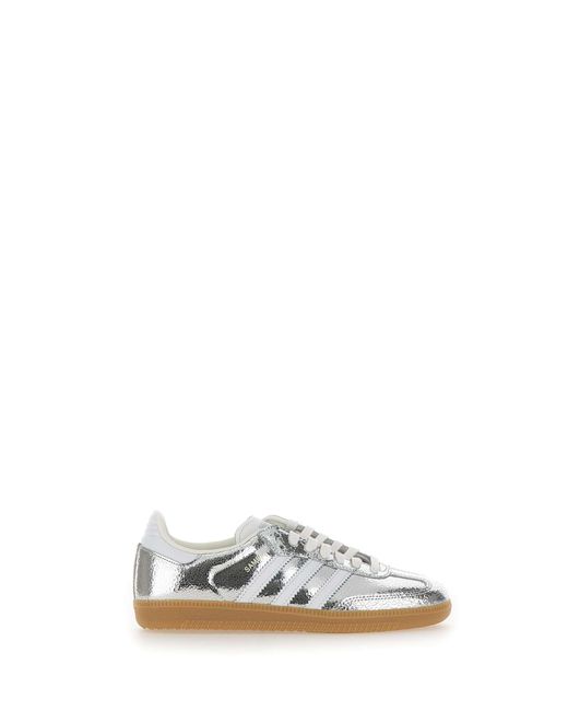 Adidas White Samba Og Silberne Krokodilleder-Print-Sneaker
