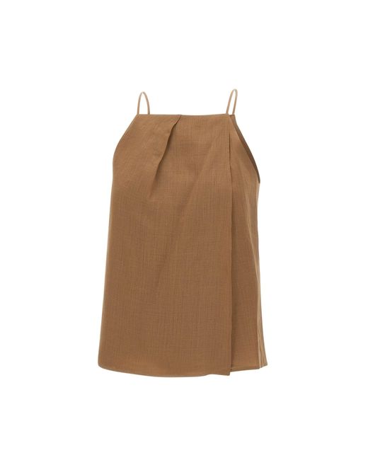 Max Mara Natural Tabak-Ramie-Gaze-Ärmelloses Oberteil