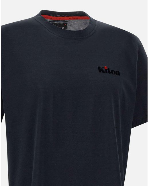 Kiton Schwarzes Baumwoll-T-Shirt Mit Logo-Profil in Blue für Herren