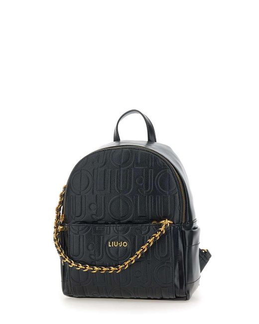 Liu Jo Blue Adonide Schwarzer Tumbled Rucksack