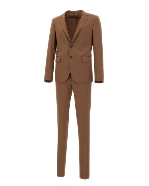 Brian Dales Brown Slim Fit Wool Suit for men