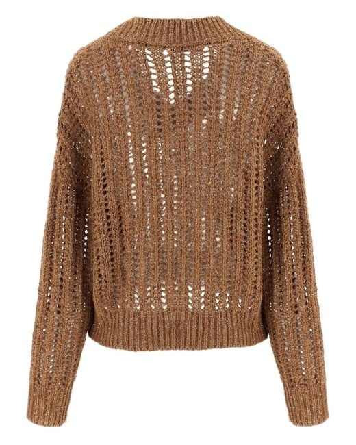 Brunello Cucinelli Brown Animalier Braun V-Ausschnitt Pullover
