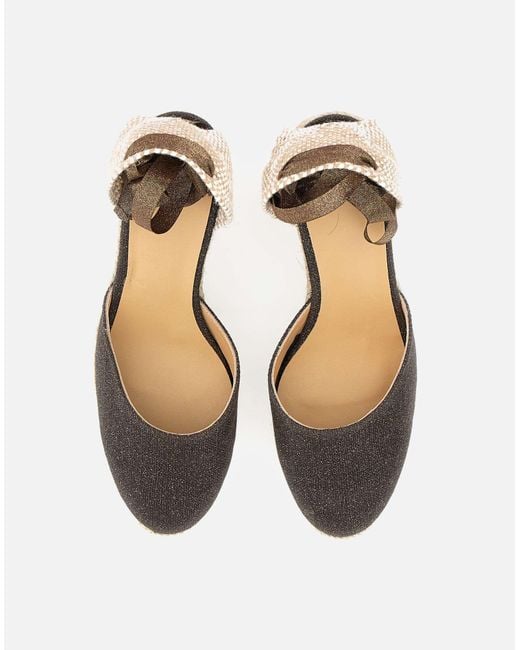 Castaner White Carina Dunkelbraune Glitzer Wedge Espadrilles