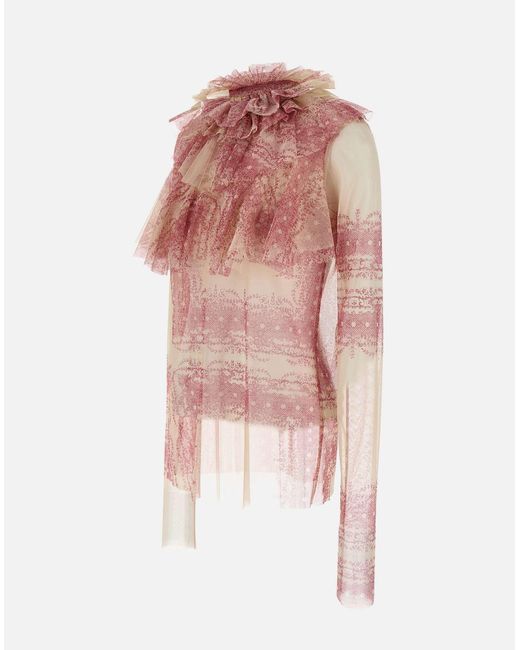 PHILOSOPHY BY LORENZO SERAFINI Pink Georgette-Bluse Mit Rosa Und Beigefarbenem Ecru-Muster