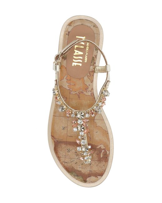 Alviero Martini Natural Goldene Juwel-Flat-Sandalen