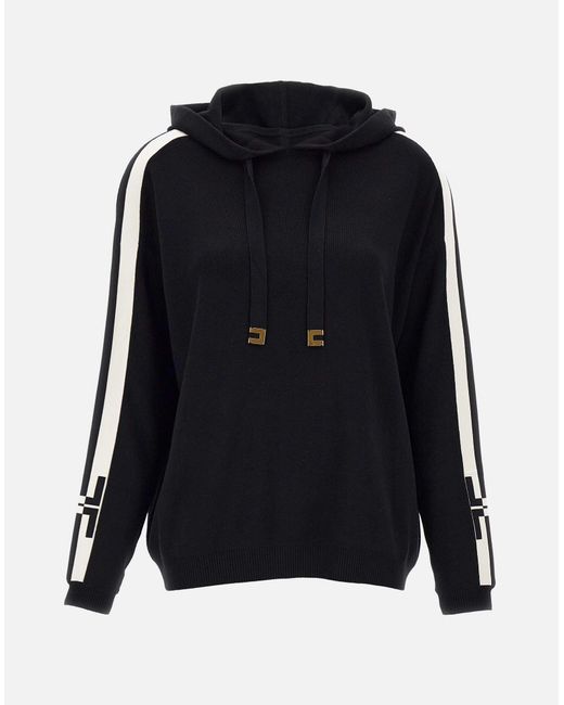 Elisabetta Franchi Black Viscose Knit Hooded Sweatshirt