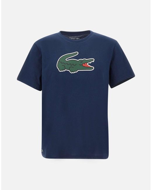 Lacoste Blaues Baumwoll-T-Shirt Mit Logo-Print in Blue für Herren