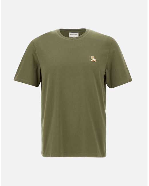 Maison Kitsuné Militärgrünes Baumwoll-T-Shirt Mit Fox-Logo-Patch in Green für Herren