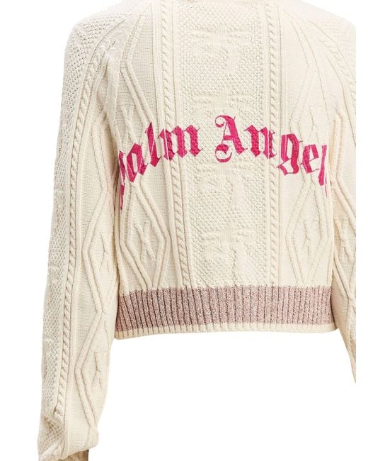 Palm Angels Natural Zopfmuster-Pullover Mit Gebogenem Logo