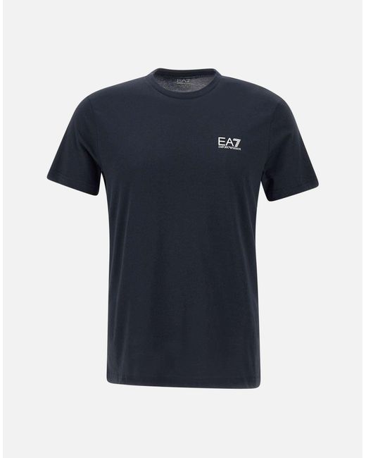 EA7 Marineblaues Baumwoll-T-Shirt Mit Weißem Logo in Blue für Herren