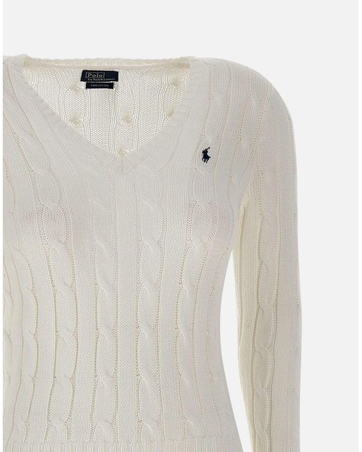 Polo Ralph Lauren White Klassischer Pullover Aus Pima-Baumwolle Mit V-Ausschnitt