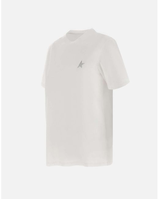 Golden Goose Deluxe Brand White Baumwoll-T-Shirt Mit Stern-Glitzer-Logo – Weiß