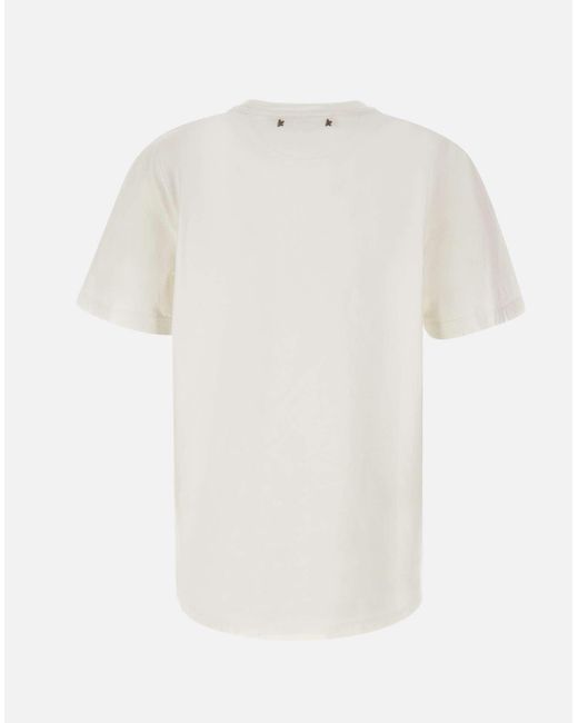 Golden Goose Deluxe Brand White Cremefarbenes Baumwoll-T-Shirt Mit Metallsternen-Detail