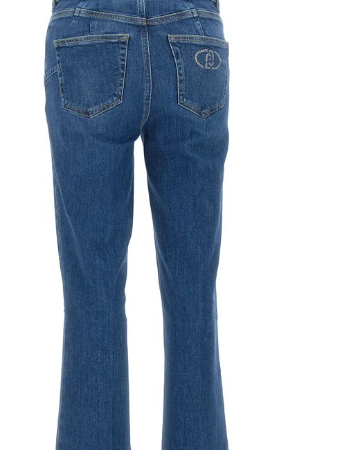 Liu Jo Blue Dunkel Gewaschene Bootcut-Jeans Mit Strasssteinen