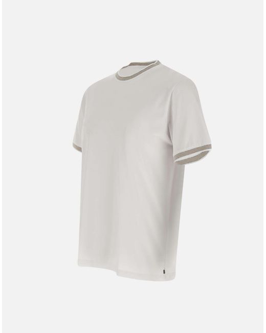 Eleventy Baumwoll-T-Shirt Mit Sandfarbenen Und Grauen Profilen in White für Herren