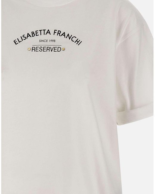 Elisabetta Franchi White Weißes Urban-Baumwoll-T-Shirt, Kurze Ärmel